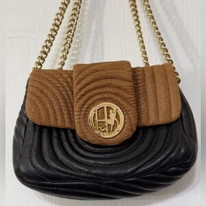 Henri Bendel No 7 Quilted Leather Two Tone Gold Chain Vintage Bag Rare